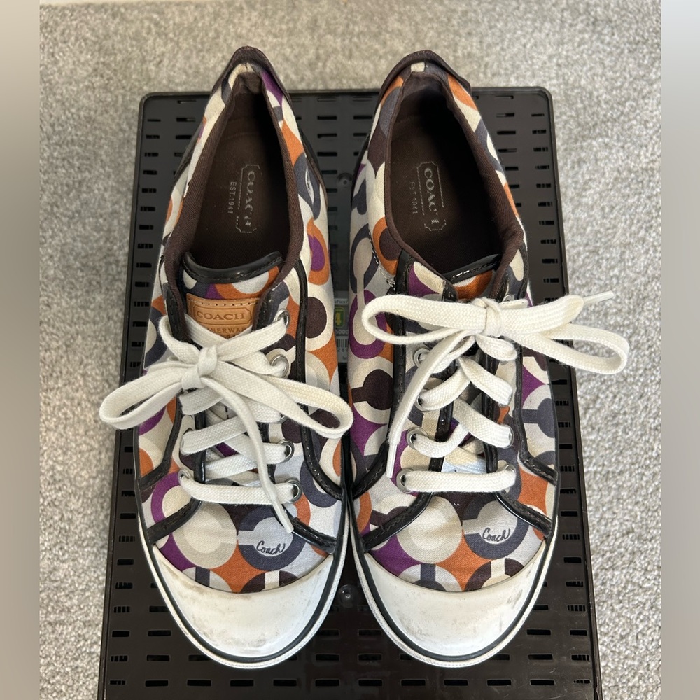 Coach Barrett low top sneakers in brown/purple/orange. Size 9B
